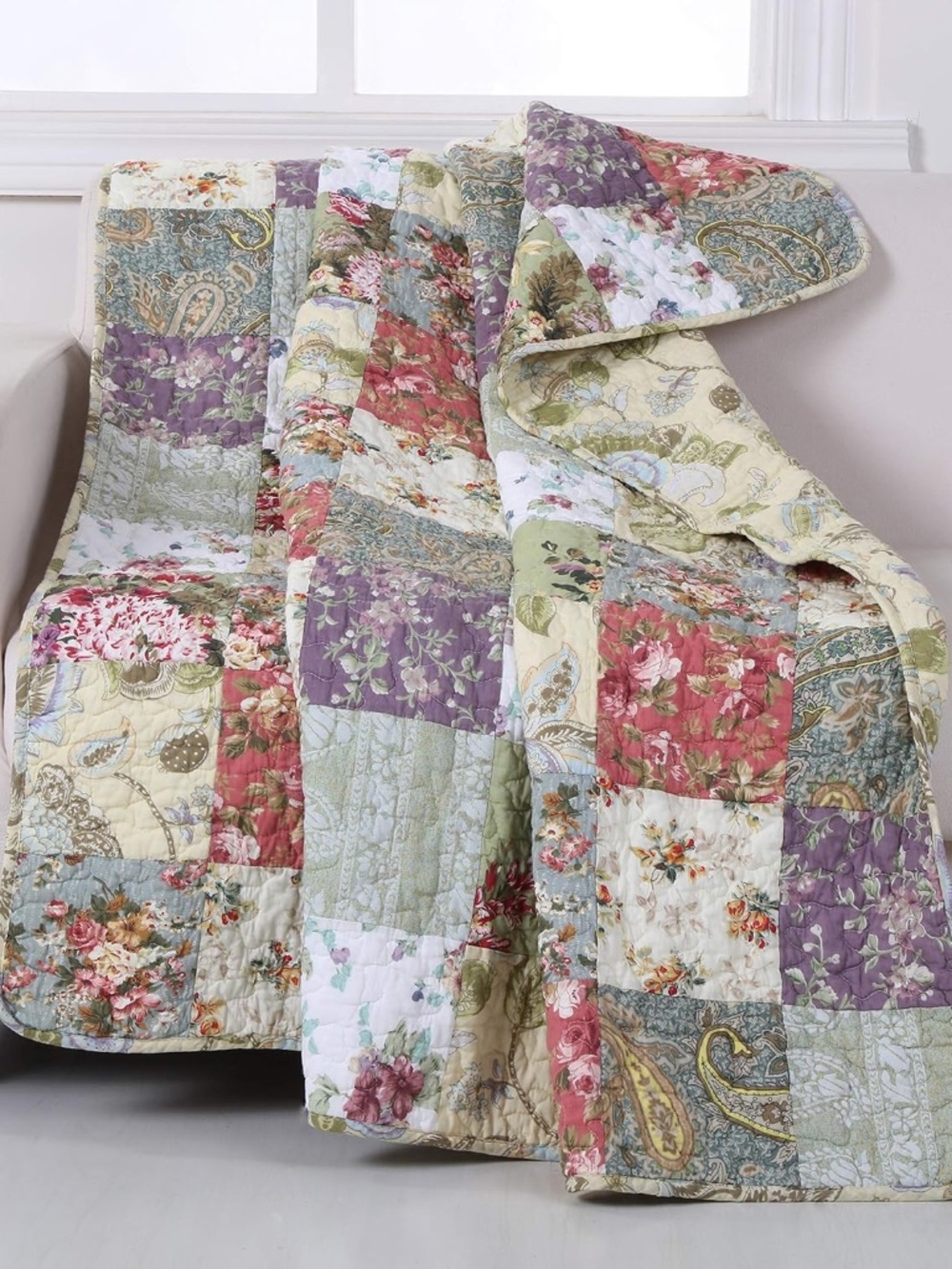 Quilted 100% cotton throw , blanket, patchwork